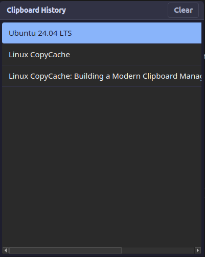Linux CopyCache clipboard manager GUI interface